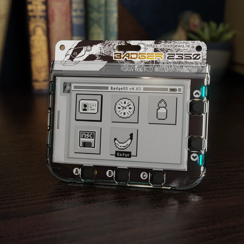a "Badger 2350" e-ink screen badge based on the raspberry pi pico