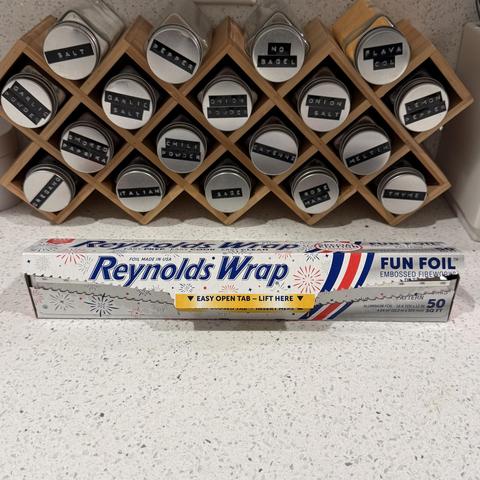Weird roll of aluminum foil from around the 4th of July in America when they came out with something called "fun foil" because it was cheap and thin and had dumb fireworks imprinted on it.