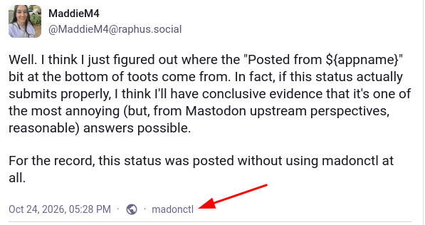The previous status incorrectly attributed to `madonctl`.
