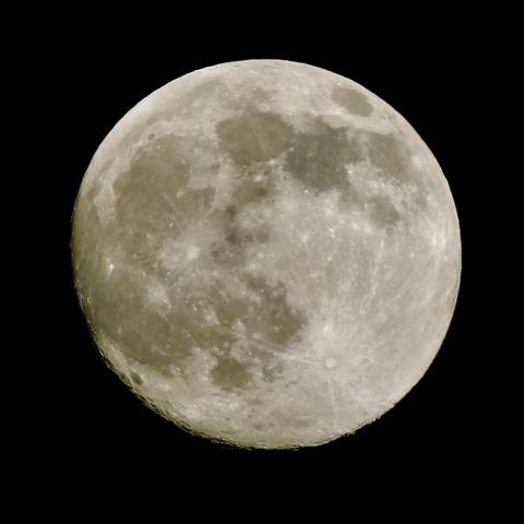 Close cropped picture of the very nearly full moon against a black sky, as viewed in central Florida at 7:15pm on Saturday 24 October.