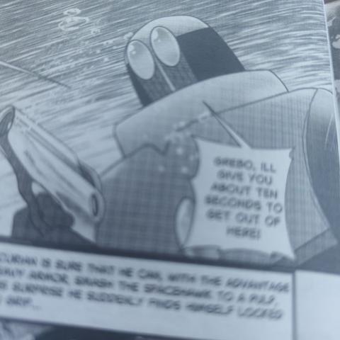 A closeup on a spacehawk page