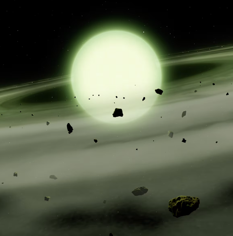 a representation of a green star (not real. well the picture is not real, a green star is apparently real now)

from Mark A. Garlick, University of Warwick
