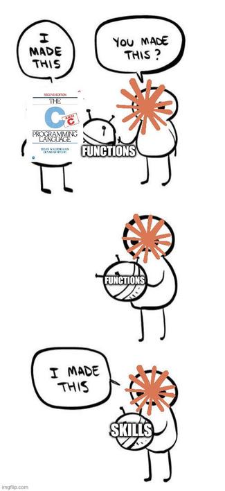 "I made this" meme.

The C programming language: I made this.
The ball: Functions. 
Anthropic: You made this?
Later...
Anthropic: I made this.
The ball: Skills.